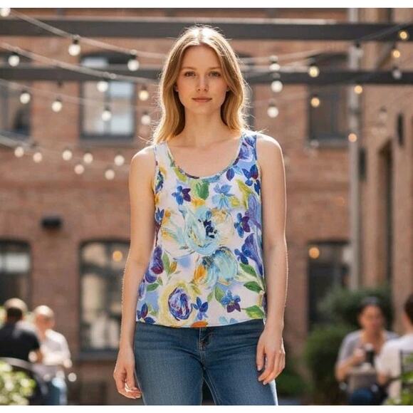 Jams World Tank Top Moss Moonlight Bliss Curved Hi-Lo Hem Women's W655 | L EUC - Picture 1 of 10